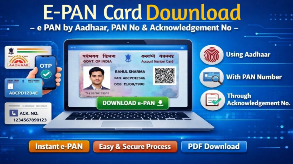 E-PAN Card Download Online – Download e-PAN PDF via PAN Number or Aadhaar