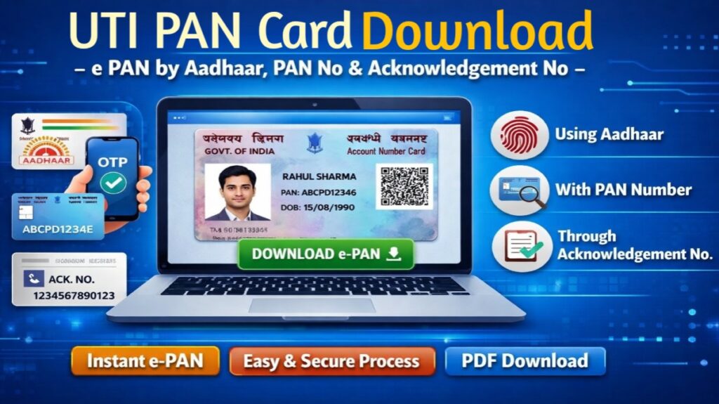 UTI PAN Card Download Online – e-PAN PDF by PAN & Acknowledgement Number