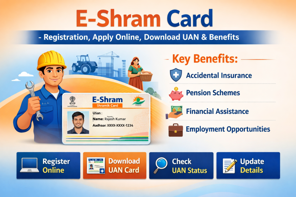 E-Shram Card – Registration, Apply Online, Download UAN & Benefits
