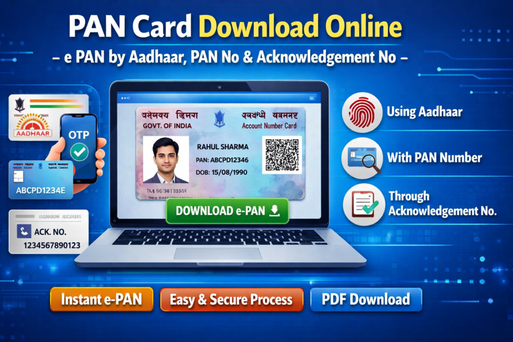 PAN Card Download Online – e PAN by Aadhaar, PAN No & Acknowledgement No