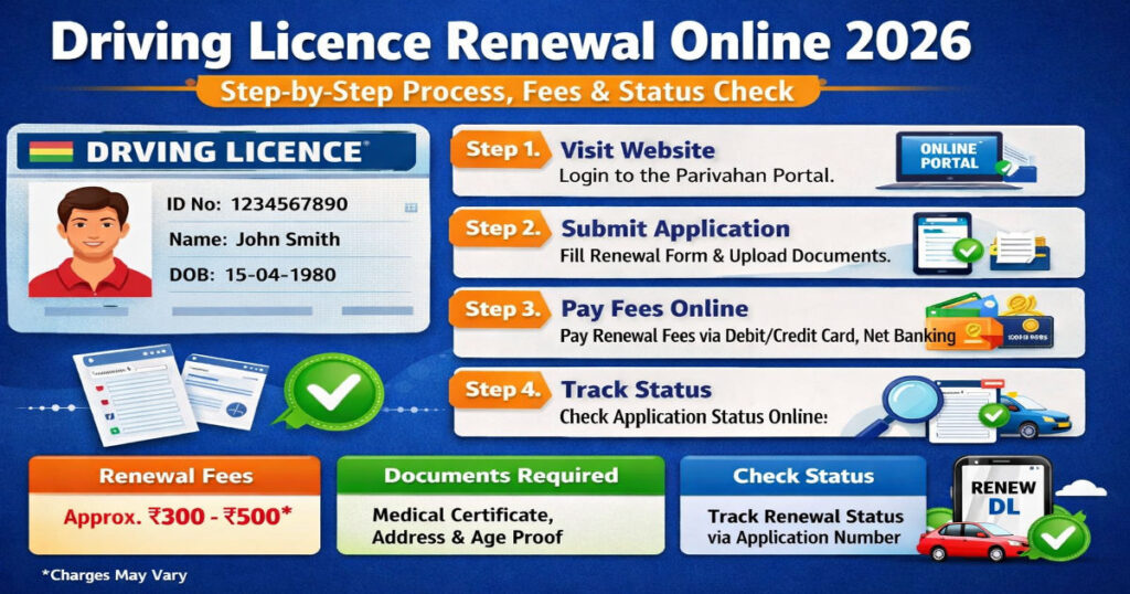 Driving Licence Renewal Online 2026: Step-by-Step Process, Fees & Status Check